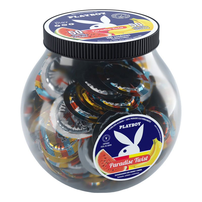 Playboy Condoms Vitrolero 100 Condones Aroma Y Sabor Sandía Y Plátano