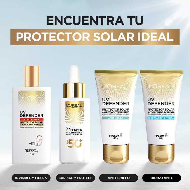 L'oreal Paris Uv Defender Sérum Invisible Protector Solar Diario Fps50+ Protege De Los Rayos Uv, Anti Manchas Y Previene Líneas De Expresión, 30ml.