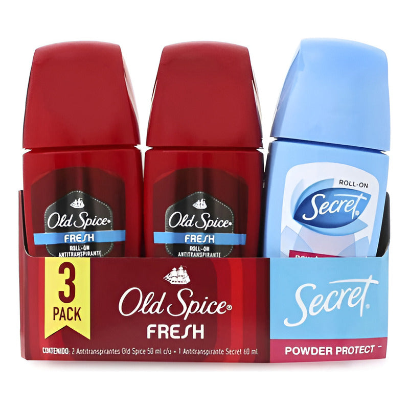 Set De 3 Pzs Desodorante Old Spice Fresh + Secret Roll On Fresh
