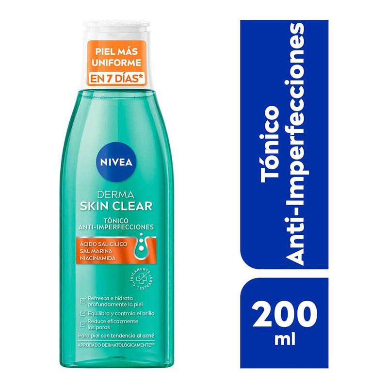 Nivea Derma Skin Clear Tónico Anti-imperfecciones 200 Ml, Limpia Poros Y Controla Grasa