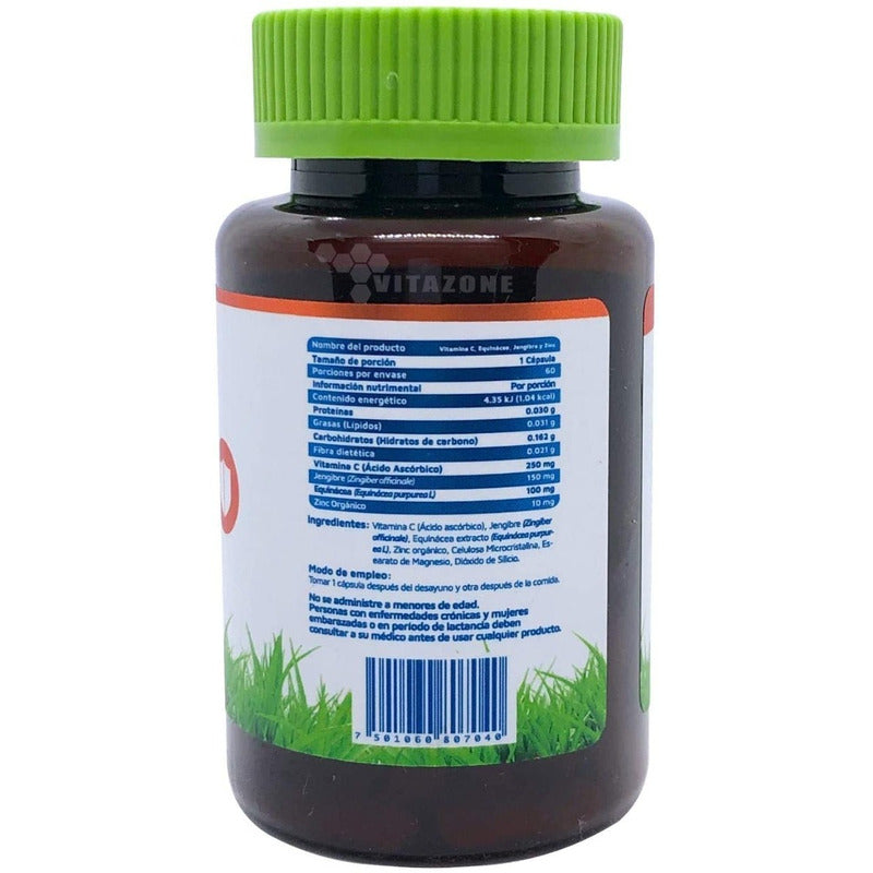 Vitamina C Equinácea Jengibre Y Zinc 60 Cápsulas Vidanat Sabor Sin Sabor