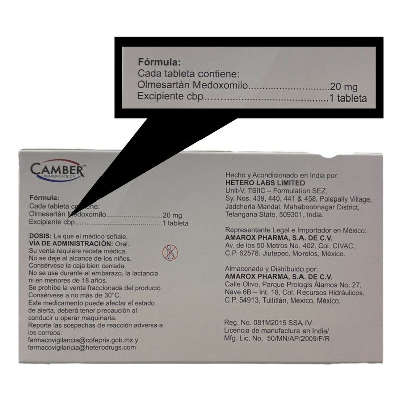 Olmesartan Camber 20mg 28 Tabs