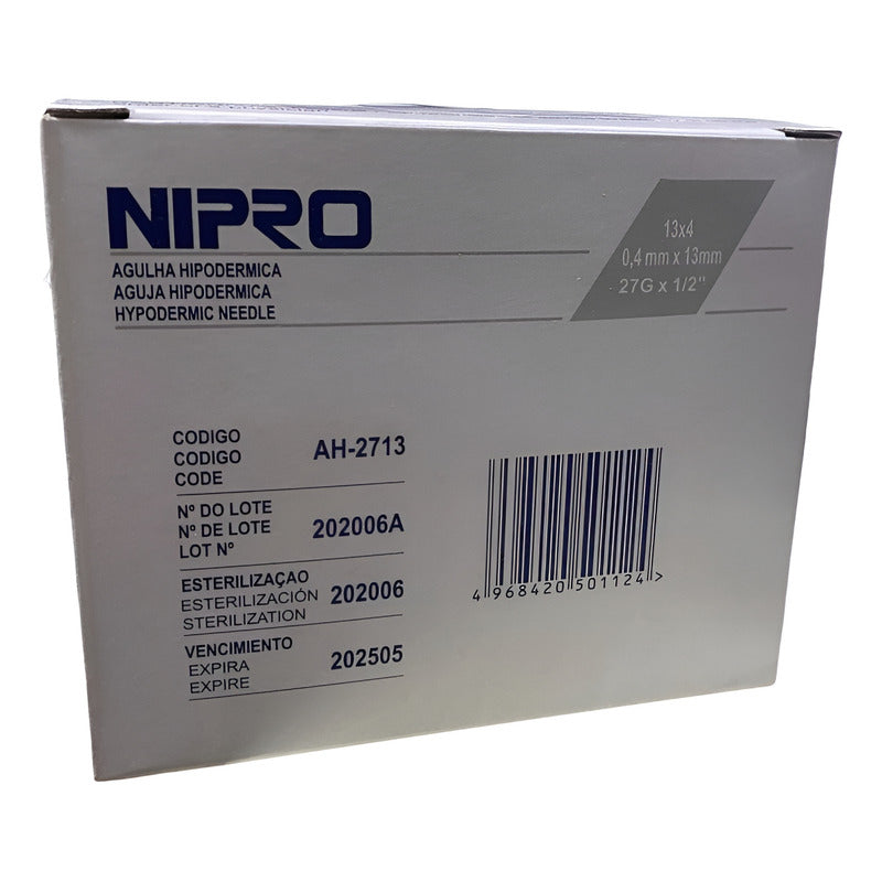 Aguja HiPodérmica Nipro 27gx13mm ( 1/2 ) Gris Caja 100u 0 Ml