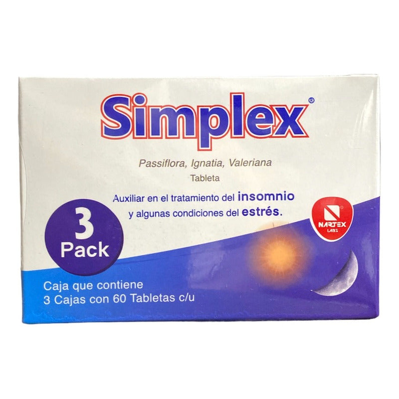 Simplex Pasiflora Valeriana Anti Estrés E Insomnio 180 Tabs Sin Sabor