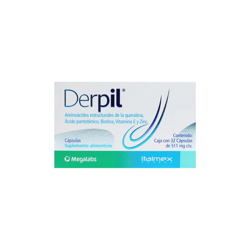 Derpil Suplemento Frena La Caída Del Pelo Vitaminas Aminoácidos 32 Cap Sin Sabor