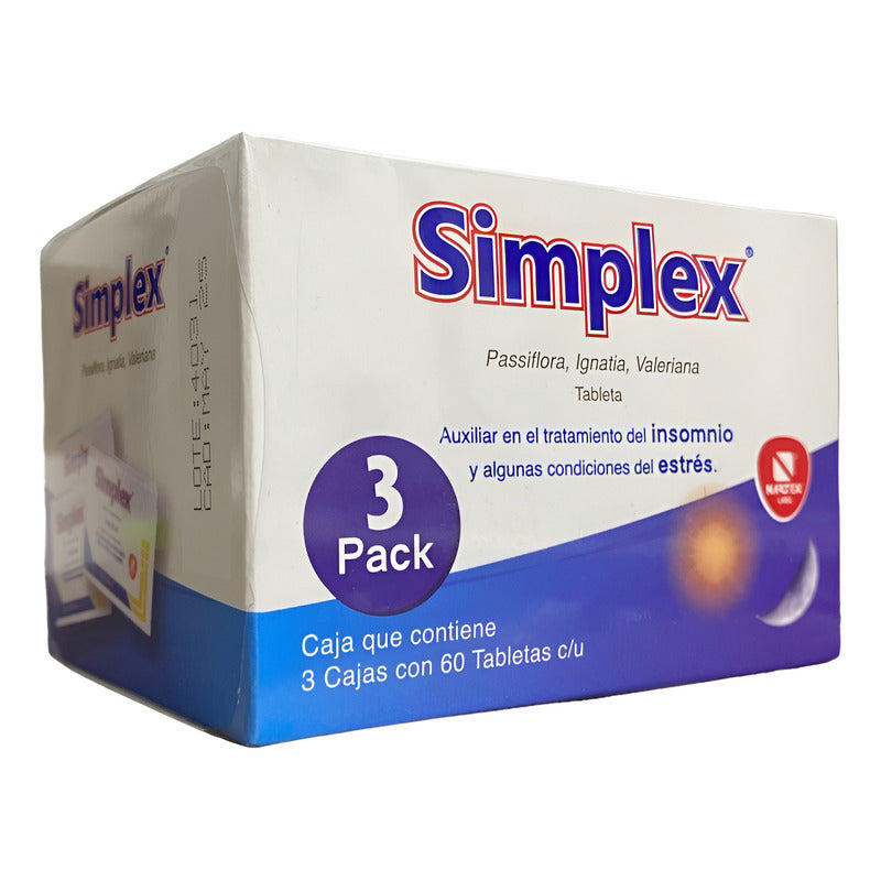 Simplex Pasiflora Valeriana Anti Estrés E Insomnio 180 Tabs Sin Sabor