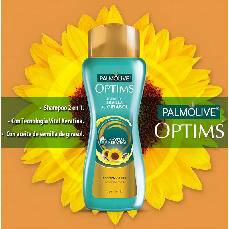 Shampoo Palmolive Optims Aceite De Semilla De Girasol 2 En 1 Con Vital Keratina 1 Litro