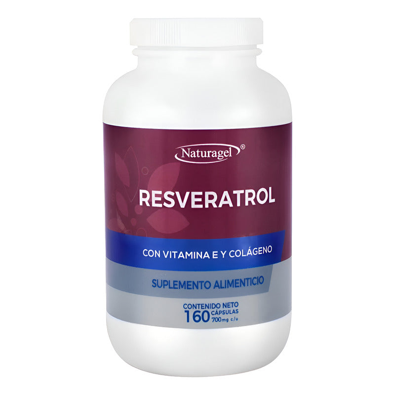 Resveratrol Con Vitamina E Y Colágeno Naturagel 160 Caps Sin Sabor