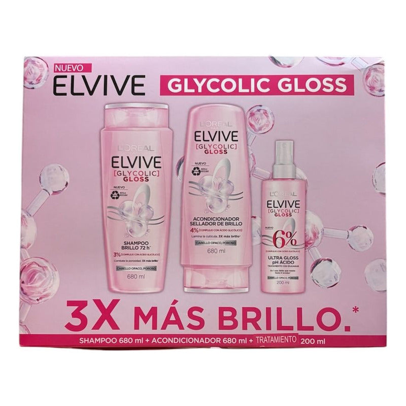 Kit Loreal Glycolic Shampoo + Acondicionador + Tratamiento