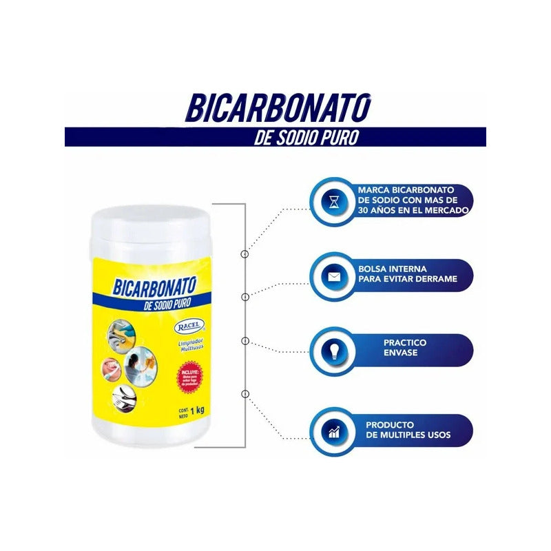 Bicarbonato De Sodio Puro Multiusos Racel Bote De 1 Kg