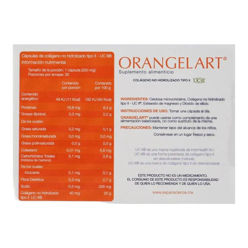 Orangelart Colágeno Hidrolizado Tipo 2 Caja Con 30 Cápsulas