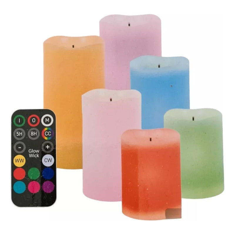 6 Velas Led Con Control Remoto 8 Colores Crema Liso