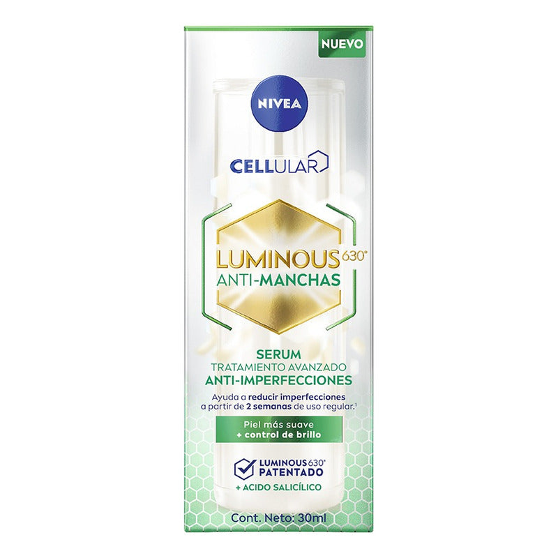 Nivea Luminous 630 Sérum Antimanchas Antiacné, Uso Día Y Noche, Piel Grasa, 30ml