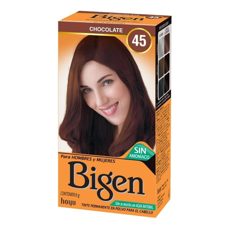 Tinte Para Cabello Bigen Polvo Tono 45 Chocolate Sin Amoníaco Permanente
