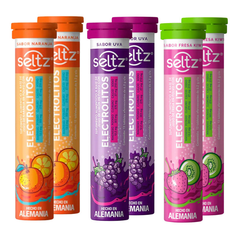 Pack Mix 6 Tubos De Electrolitos Efervecentes Seltz C/13 Tbs Naranja/fresa/limón