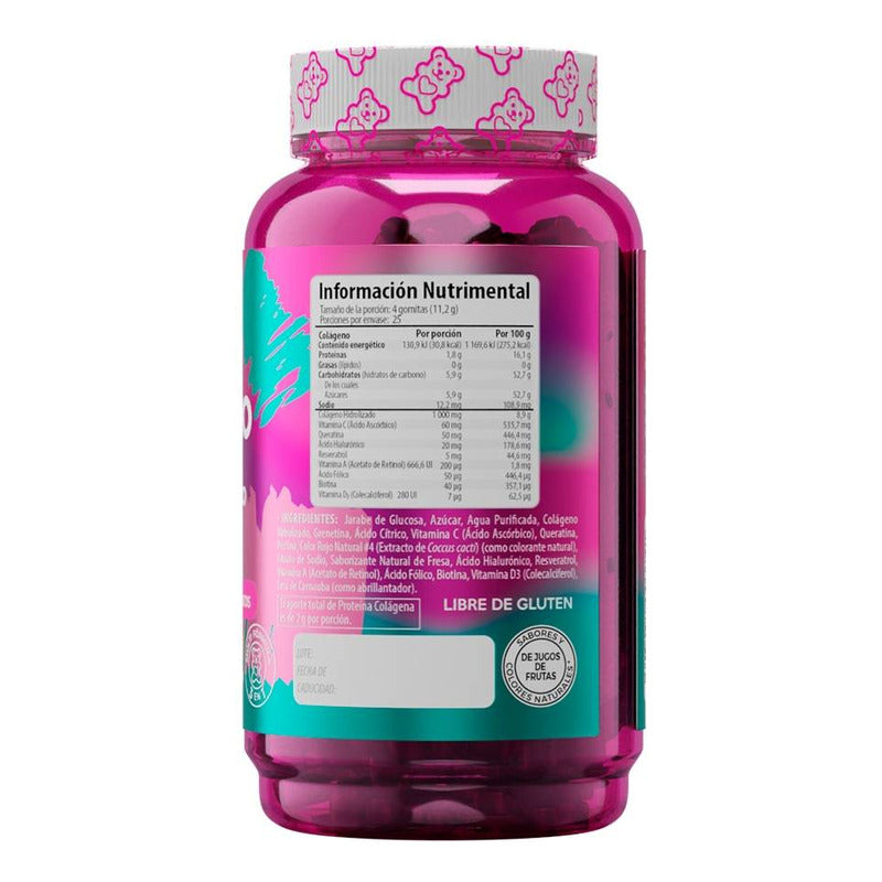 Belabear Colágeno + Biotina Y Ácido Hialurónico 100 Gomitas - Fresa
