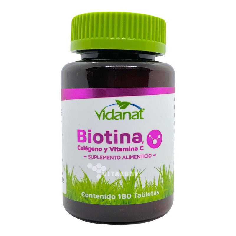 Biotina, Colágeno Y Vitamina C 180 Tabletas Vidanat Sabor Sin Sabor