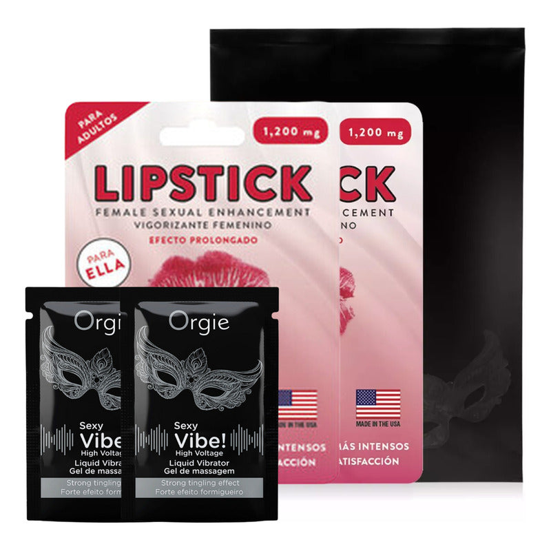 Kit Orgie 2 Lipstick+ 2 Vibrador Liquido Y Estimulante