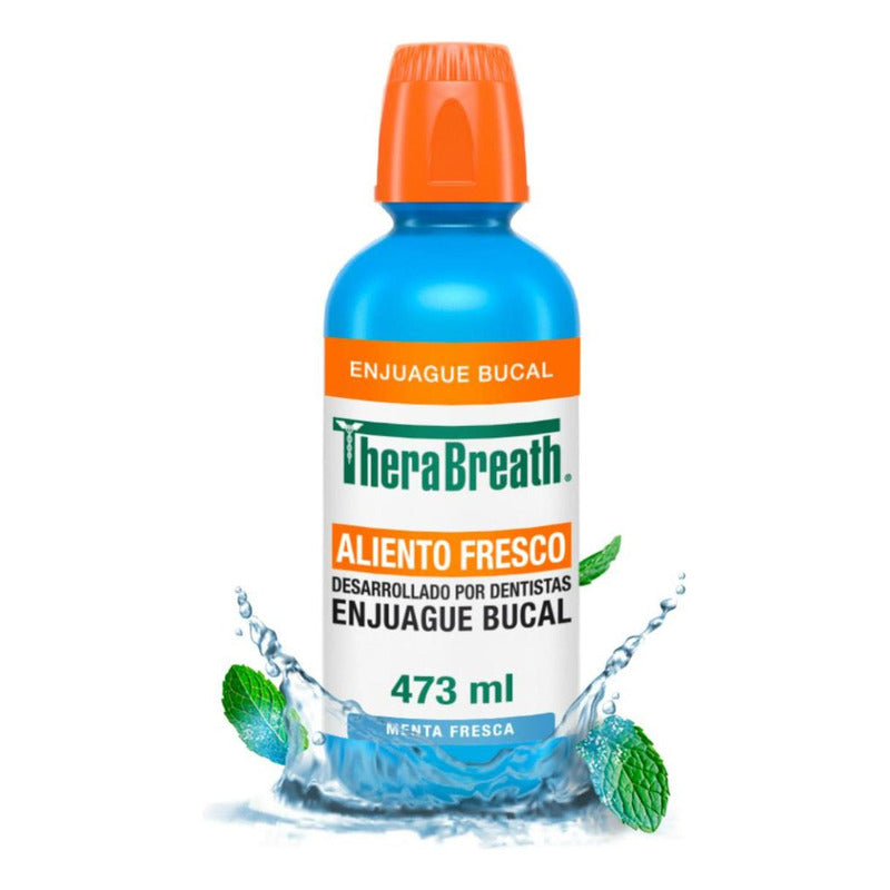 Therabreath Enjuague Bucal Sin Alcohol, Menta Fresca 473 Ml. Combate El Mal Aliento Por 12 Horas. Sin Sabores Ni Colorantes Artificiales, Sin Ardor. Desarrollado Por Dentistas