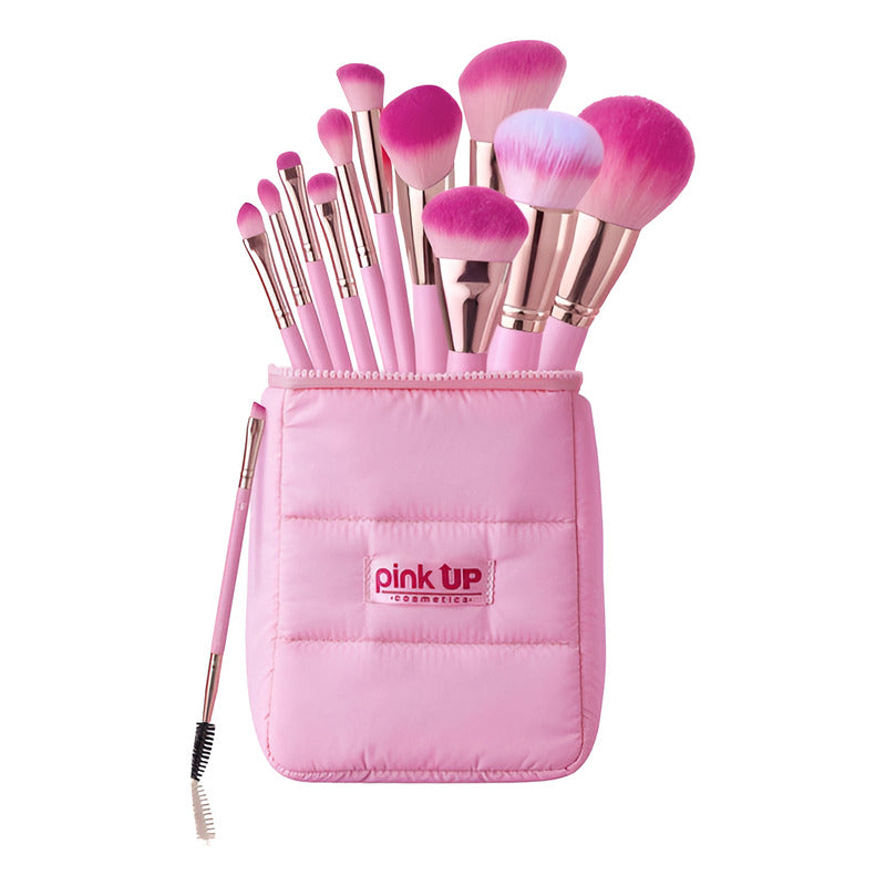 Set 12 Brochas Cosmetiquera Puffer Pink Up Edición Limitada Rosa