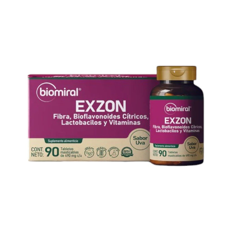 Biomiral Exzon Genérico De Nikzon 90 Tabletas Masticables Sabor Uva