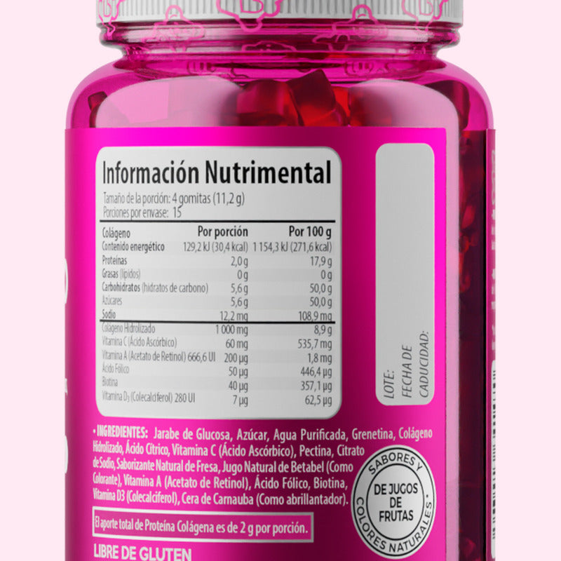 Solanum Belabear Colágeno + Biotina Vit. A, C, D3, Acido Folico 60 Gomitas Sabor Fresa