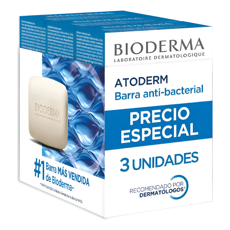 Pack 3 Barra Anti-bacterial Adoderm Bioderma Td Tipo De Piel Día/noche Todo Tipo De Piel