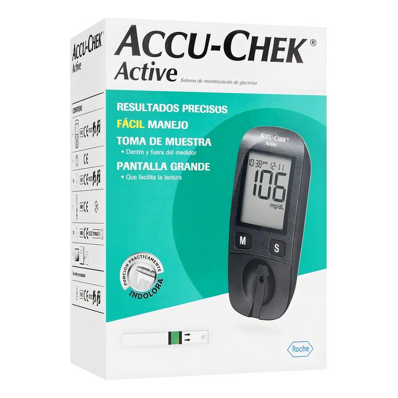Accu Chek Glucómetro Active Con 10 Tiras Y 10 Lancetas Color Sin Color