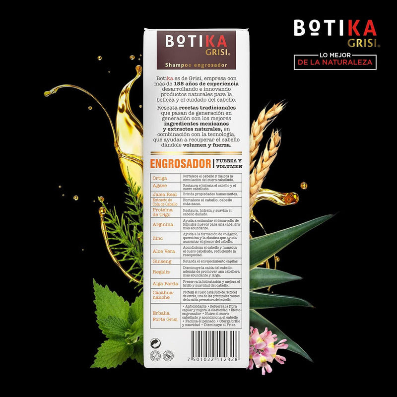 Botika Grisi Shampoo Engrosador - Shampoo Natural Con Ortiga, Agave, Jalea Real - Fortalece, Engrosa Y Nutre El Cabello - Sin Sulfatos Y Parabenos - 480 Ml