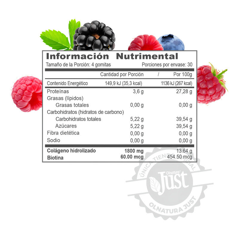 Colágeno Hidrolizado + Biotina Olnatura Just 120 Gomitas Sabor Frutos Rojos