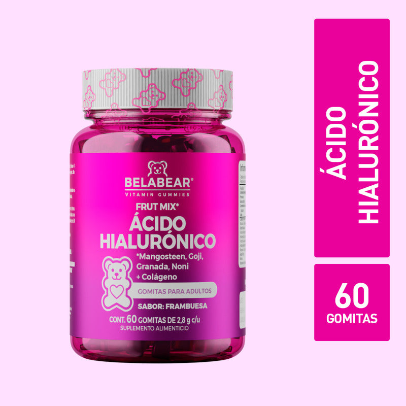 Belabear Ácido Hialurónico 60 Gomitas Fruit Mix Solanum Granada, Mangosteen, Noni, Goji, Colágeno. Frambuesa