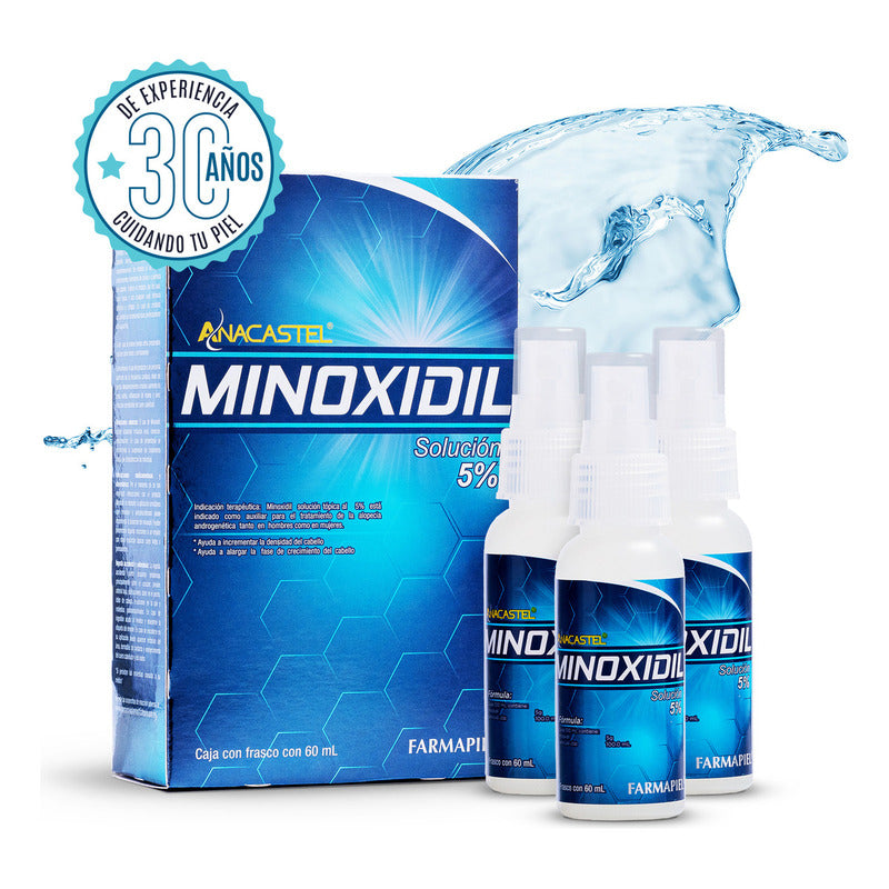 Minoxidil Anacastel 5% Solución Tratamiento Cabello Anticaida Capilar, Crecimiento Cabello Y Crecimiento De Barba Minoxidil Topico (2, 3 Y 6 Pack)