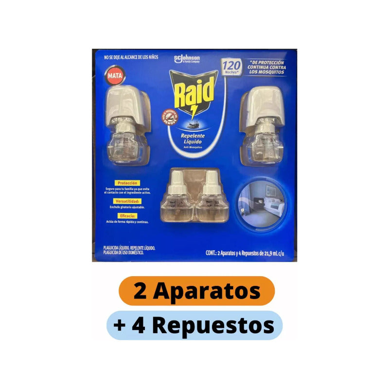 Raid Repelente Líquido Eléctrico 2 Aparatos Y 4 Repuestos