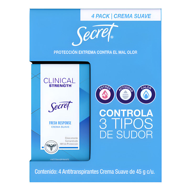 Pack 4 Secret Clinical Strength Antitranspirante 45g C/u Fresco