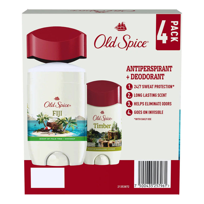 Old Spice Fresher Antitranspirante En Barra 4 Pzas De 73 G Coco