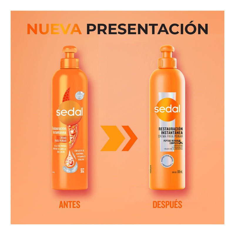Sedal Crema Para Peinar Restauración Instantánea Ideal Para Reparar Y Dar Fuerza Al Cabello Dañado, Dejándolo Supersuave Y Agradable Al Tacto 300 Ml