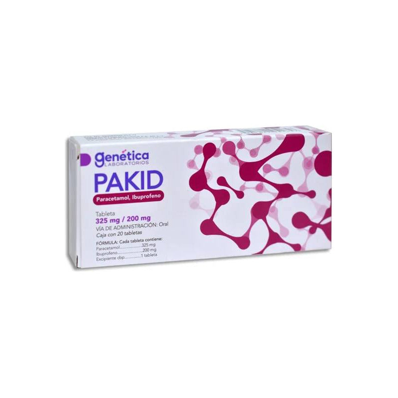 Pakid Pakid Paracetamol, Ibuprofeno 325mg/200mg 20 Tabletas - Genética Laboratorios, S.a. De C.v.