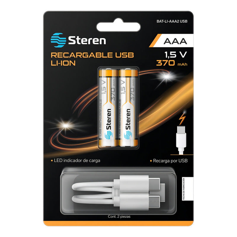 2 Baterías Recargables Usb Li-ion Tipo Aaa, De 370 Mah