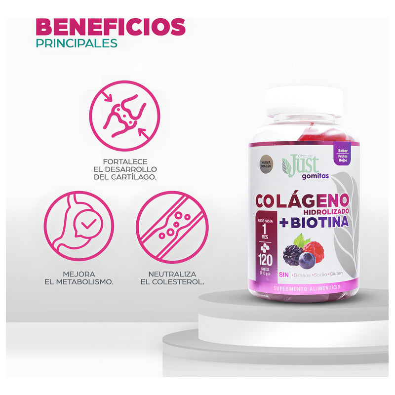 Colágeno Hidrolizado + Biotina Olnatura Just 120 Gomitas Sabor Frutos Rojos