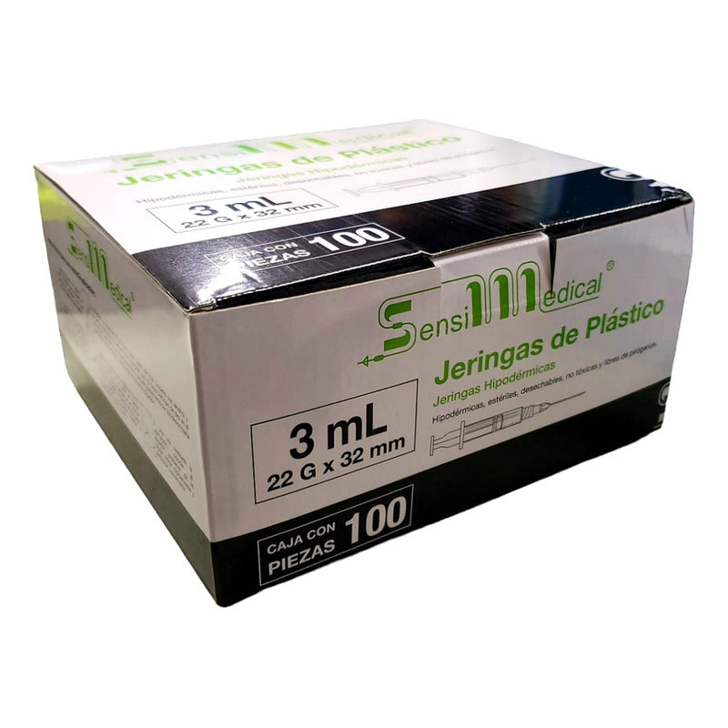 100 Jeringas HiPodérmicas Sensimedical 22gx32mm 3ml 3 Ml