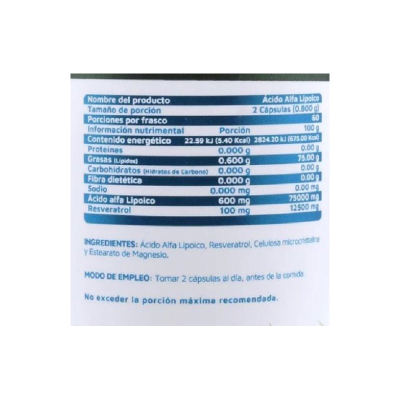 Ácido Alfa Lipoico Vidanat Suplemento 60 Caps Natural