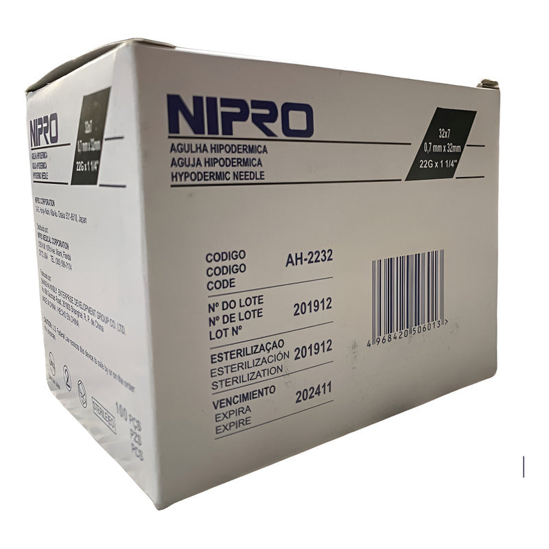 Aguja HiPodérmica Nipro 22gx32mm (1 1/4 ) Negra Caja 100u 0 Ml