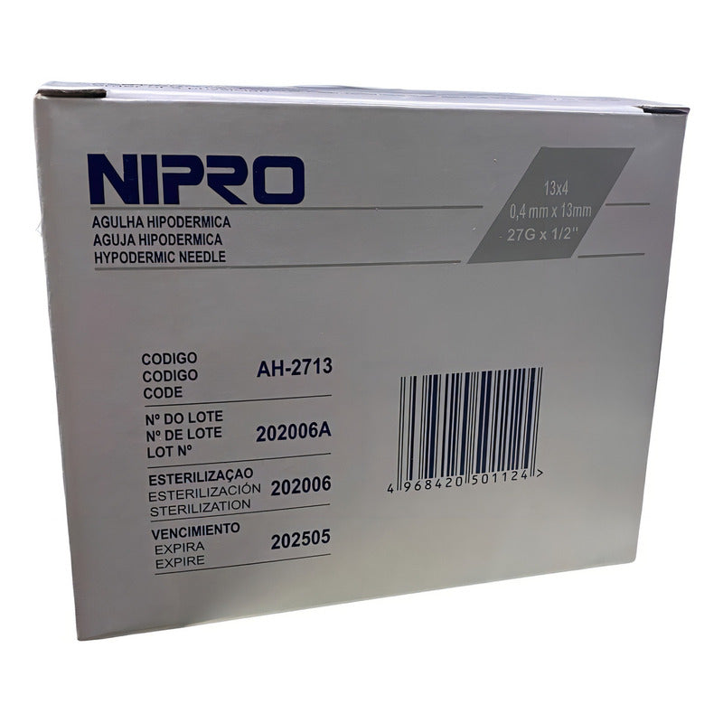 Aguja HiPodérmica Nipro 27gx13mm ( 1/2 ) Gris Caja 100u Capacidad En Volumen 0 Ml