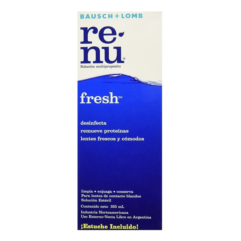 Solucion Bausch + Lomb Renu Fresh 355ml - Limpieza, Desinfeccion E Hidratacion Para Lentes De Contacto Blandos - Elimina Bacterias Y Depositos De Proteínas, Mantiene La Frescura Y Comodidad