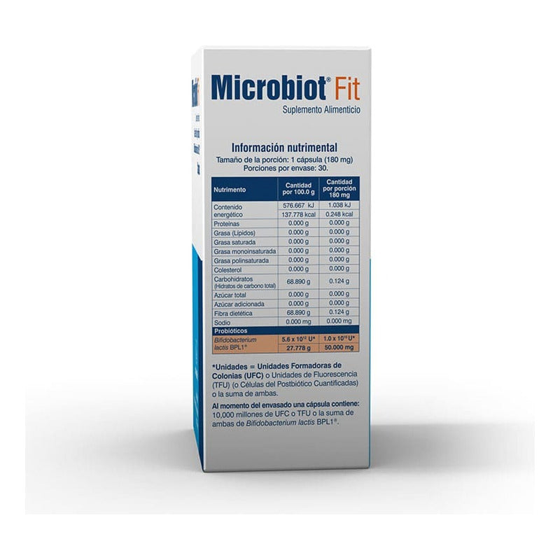 Microbiot Fit Suplemento Fibra Y Probiótico 180 Mg 30 Caps Sin Sabor