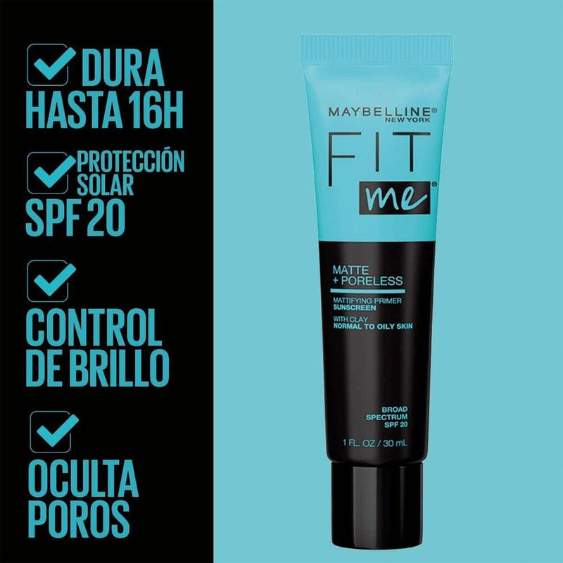 Maybelline Fit Me Primer, 30 Ml, Color Transparente, Controla Brillo, Disminuye Poros Y Dura 12h