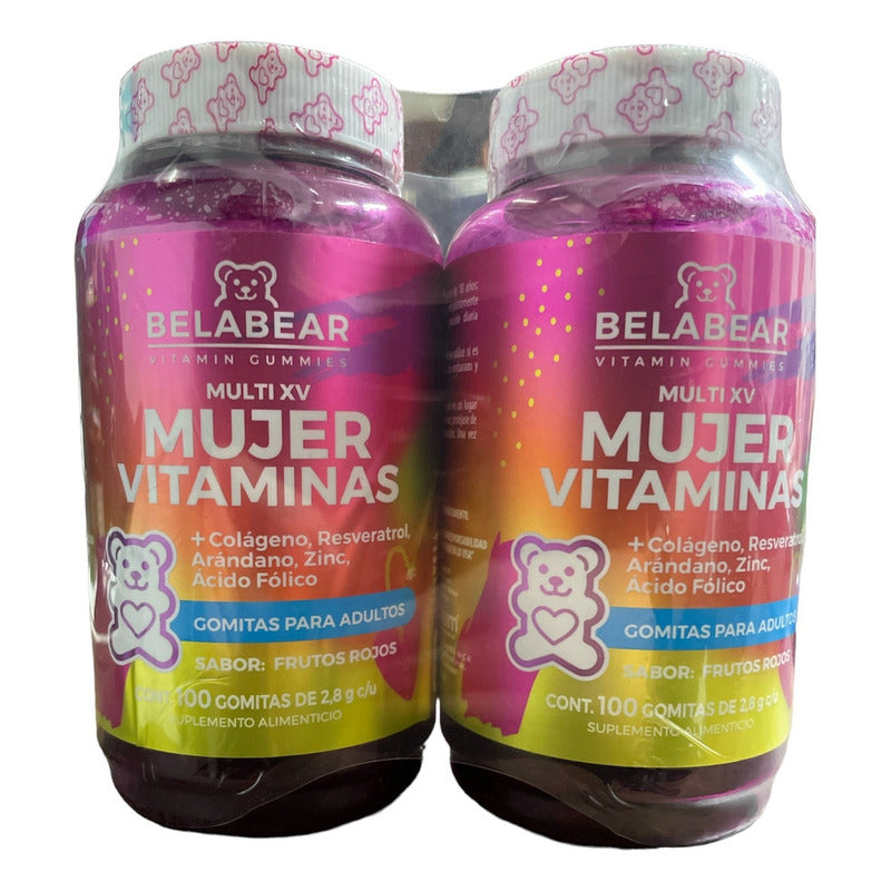Pack 2 Belabear Mujer Vitaminas Sabor Frutos Rojos 100 Gom