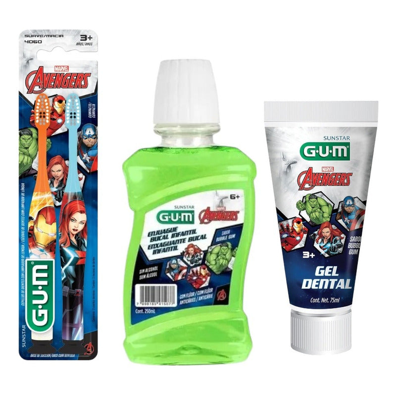 Kit Gum Advengers Pasta Dental 75ml + Cepillos+enjuague250ml