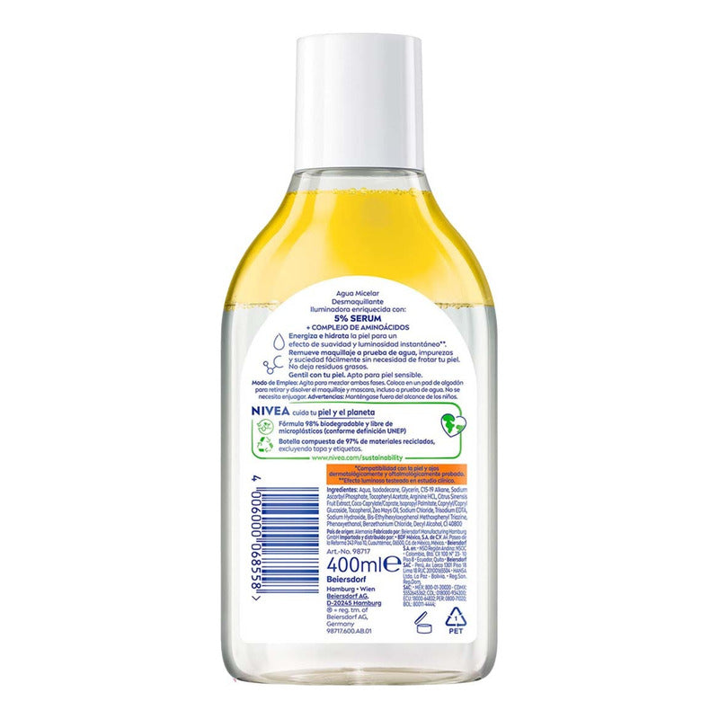 Nivea Agua Micelar Iluminadora 400 Ml | Limpia E Hidrata Día/noche Todo Tipo De Piel