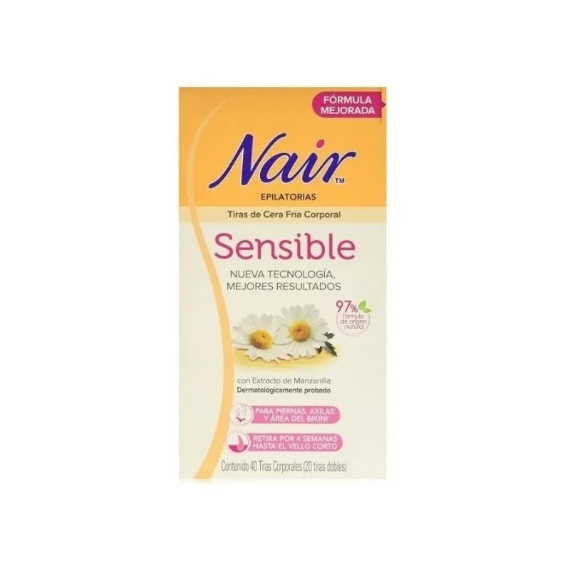 Nair Sensible Tiras De Cera Fría Corporal 40 Piezas